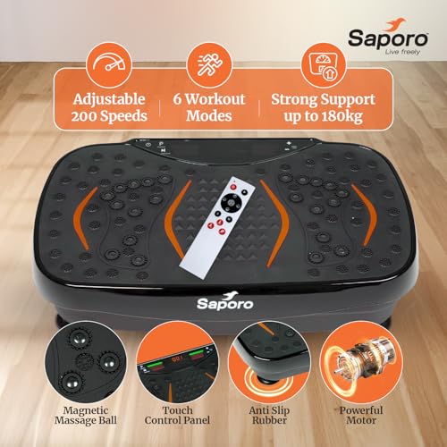 Image of Saporo VibeX Vibration Plate Exercise Machine with Remote, Whole Body Workout Platform for Weight Loss & Calorie Burn, Muscle Toning, Fat Burn & Pain Relief, 5 Programs, 200 Speeds, Balance Straps