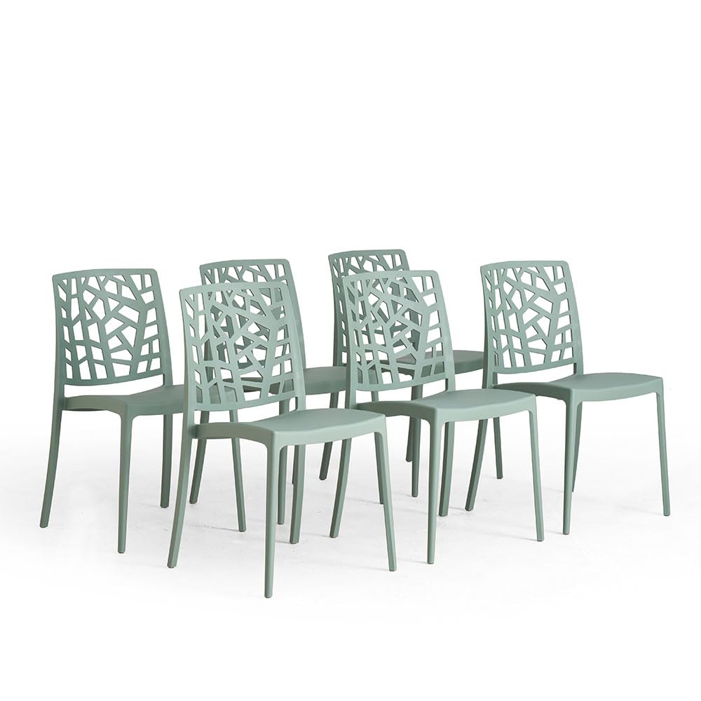 SIEDITI FUORI E DENTRO Chaises de Jardin en polypropylène avec Fibre de Verre, chaises empilables pour extérieur ou intérieur, Design Moderne et Naturel - Trixy (6 chaises, Vert Sauge)