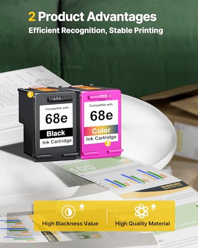 Image of 68XL Ink Cartridges Replacement for HP Ink 68 68XL Black Color Combo Pack