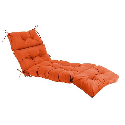QILLOWAY Indoor/Outdoor Chaise Lounge Cushion,Spring/Summer Seasonal Replacement Cushions. (Orange)