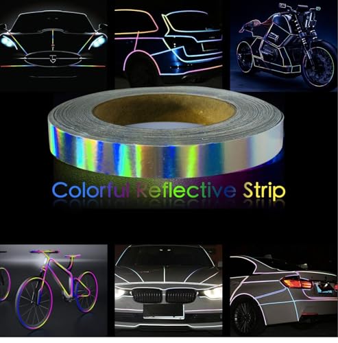 Image of WALLMATE Reflective Tape Outdoor Safety Warning Lighting Sticker Waterproof Tape for Bicycle Bike Car Motorcycle Cycle Decoration (Rainbow Strip, 0.5 In x 45 Mtr (1771 in))