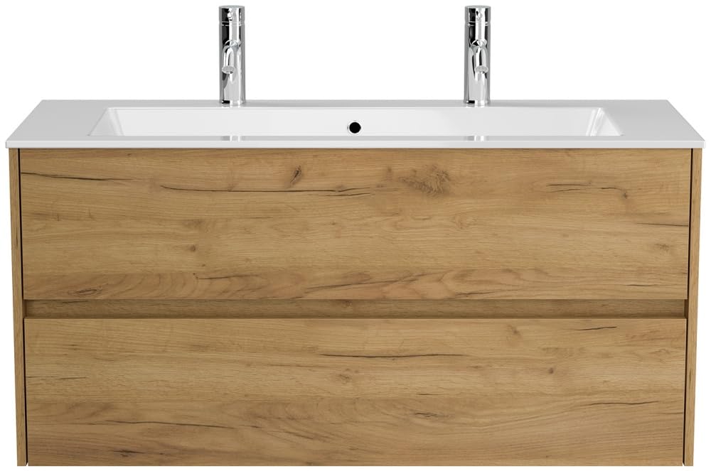 Magnolia Home Doppelbadmöbel Taifun & Waschtisch 120 cm 2 Greif SoftClose Weiß Hochglanz Badezimmerschrank mit Mineralguss Waschbecken