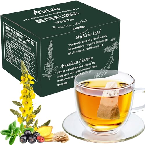 Lungs Detox Tea - Mullein Leaf Herbal Tea for Respiratory Support | Lung Cleanse & Detox, Caffeine-Free Herbal Blend | 20 Bags