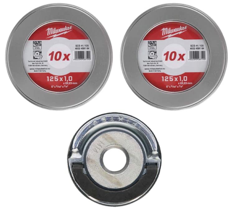 Milwaukee Set di dischi da taglio in metallo PRO+ INOX 125 x 1,0 mm + dado FIXTEC 21 pezzi.