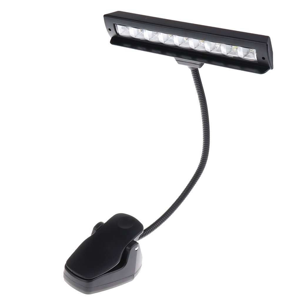 Set di 2 luci pieghevoli per leggio, luce per spartiti musicali, luce da lettura a clip, colore nero