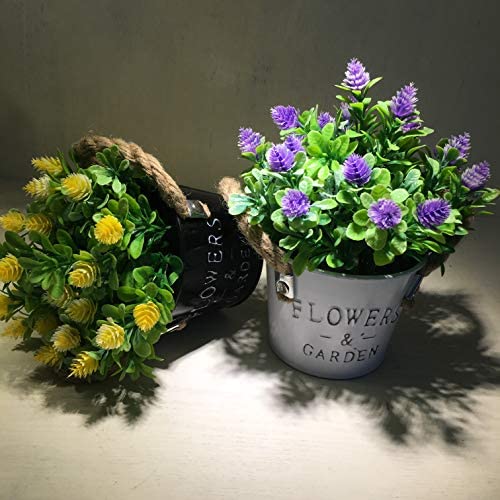 Mixrose 2 Pcs Artificial Potted Plants Mini Fake Plants In Rustic Metal Pot Small Artificial Plants House Plants For Home Desk Shelf Office Kitchen Bathroom Decor Purple And Yellow – Set Of 2 #TOP2