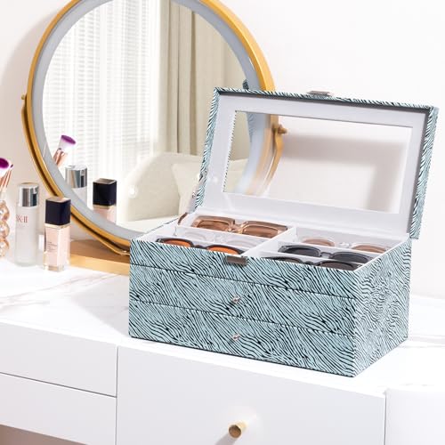 Image of ProCase 3-layer Sunglasses Storage Organizer, 18 Slots Leather Sunglass Box Multiple Pairs Eyeglass Cases Eye Glass Eyewear Display Holder for Men Women -Stripe