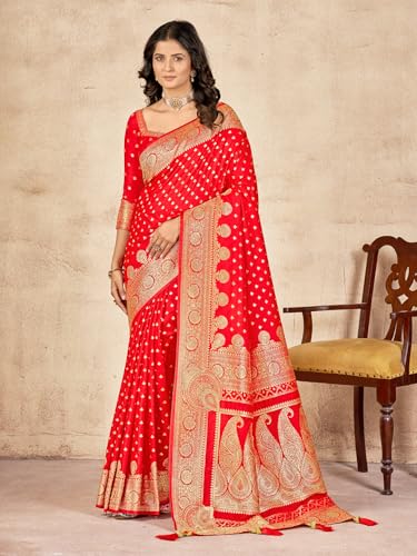 Image of Mehrang Women's Pure Kanjivaram Silk Saree Banarasi Silk Wedding Sarees for Women with Blouse Piece