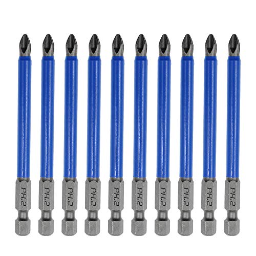 Amgiimor 10Pcs Magnetic Phillips Screwdriver Bits Set 3.5 Inch, 2 Non-Slip Cross Head Electric Screwdriver Bits Set 1/4