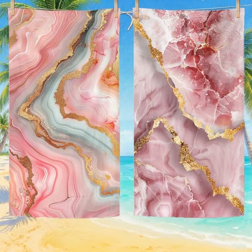 Serviette de plage séchage rapide drap de bain microfibre absorbant et anti-sable rose 2 pack - 2