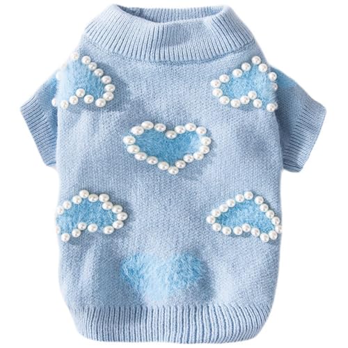 Winter Dog Sweater with Heart Shaped Pearl Decoration Thick Puppy Sweater for Small Dogs Pet Coat Dog Birthday