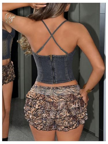 MakeMeChic Women's Y2k Denim Camis Crop Top Backless Rivet Studded Jean Tops3