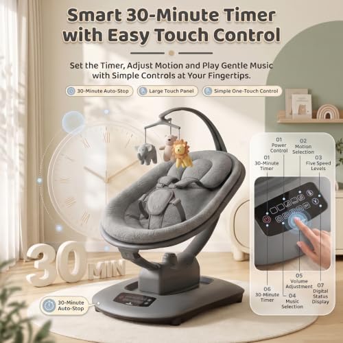 Image of StarAndDaisy Electric Swing for Baby Automatic /Baby Swing for 0 to 2 Years with Adjustable Backrest /Baby Rocker Swing with 5 Levels Swing Speed, Light Weight, Play Toy-Grey