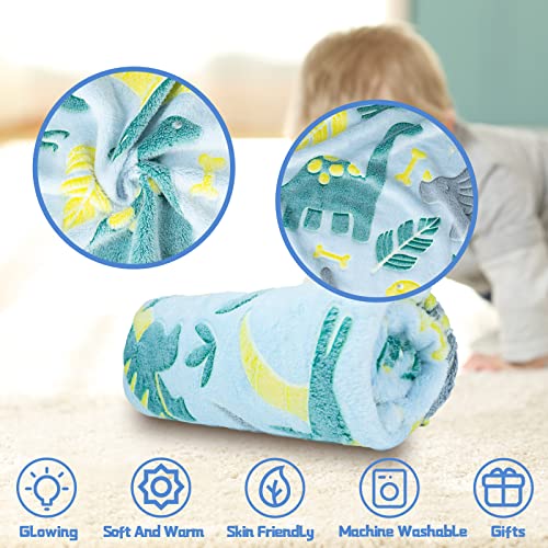 AVJWWD Glow in The Dark Throw Blanket,Dinosaur Pattern Soft Flannel Fleece Blanket,All Season Couch Sofa Nap Blanket for Kids Girls Boys Adults Gifts(Dinosaur A - Image 4