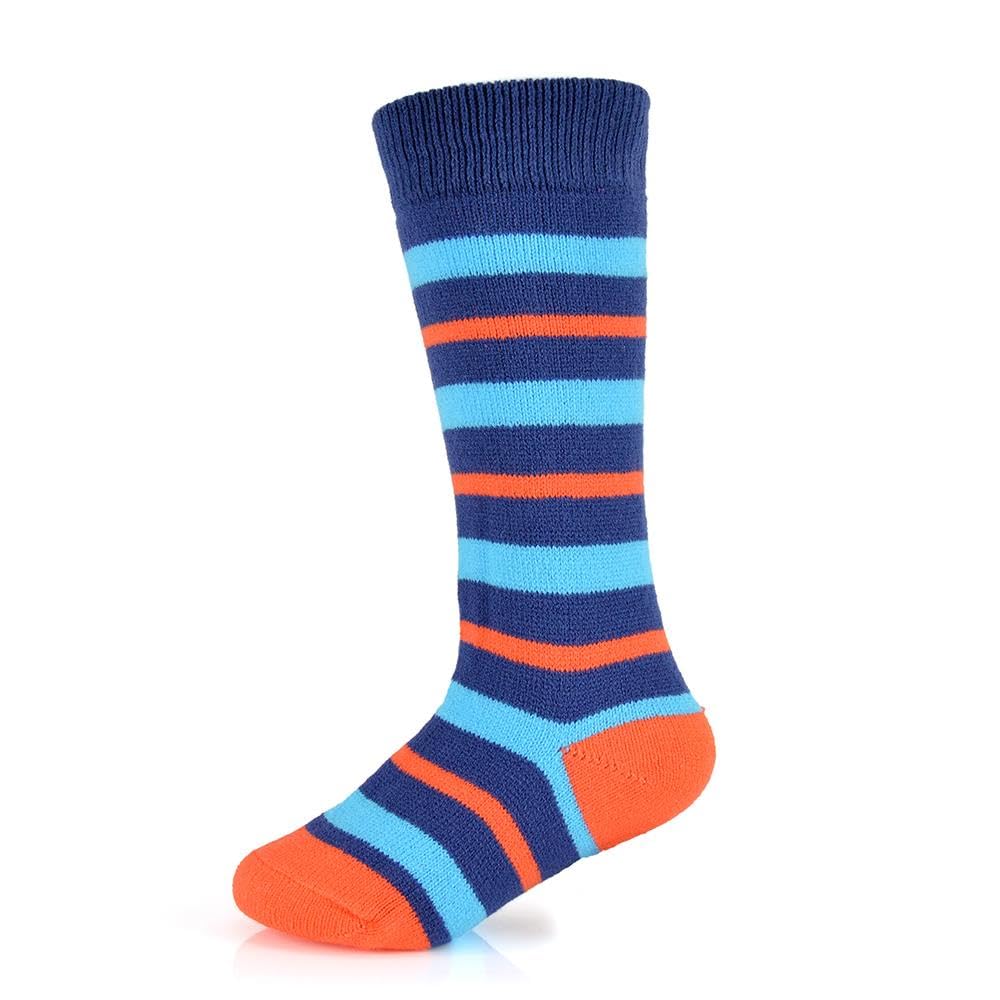 A2z 4 Kids Girls Navy Multi Colourful Striped Socks Long Knitted Welly Wellington Socks - Socks Az138 11-14