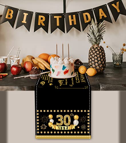 Henghere 30Th Birthday Decorations For Women Men, 30Th Birthday Party Supplies, Vintage 30Th Birthday Party, Table Runner 72 X 13 Inches - Black #TOP2