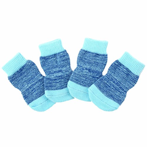 Weixinbuy Pet Puppy Dog Anti-Slip Cotton Knit Socks 4pcs/Set Blue Medium