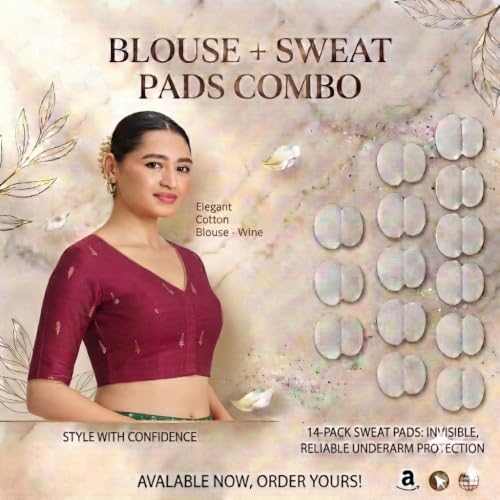 Image of Studio Shringaar Women's Handloom Cotton Silk Readymade Saree Blouse with Underarm Sweat Pads (Pack of 14 Pads)