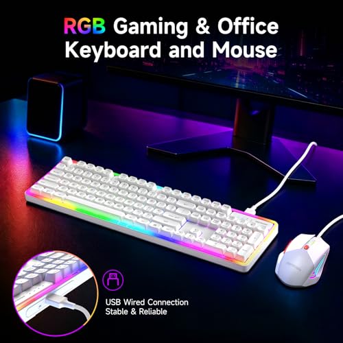 Image of memzuoix Wired RGB Keyboard and Mouse Combo, Full-Size Keyboard with Number Pad and 6400 DPI LED Mouse, 2.4G Plug and Play Keyboard Mouse Set for PC, Laptop, Mac, Office & Gaming, White