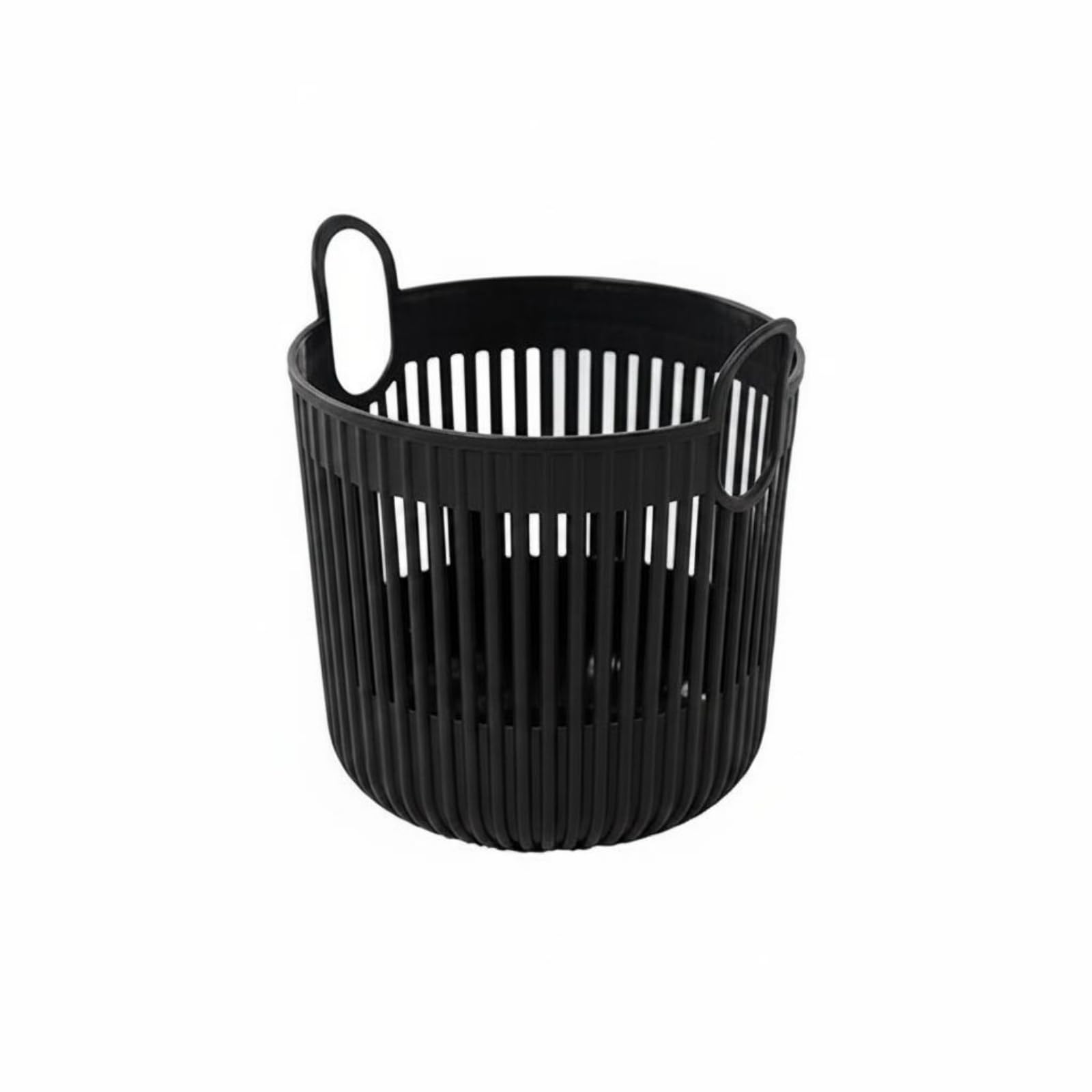 Openwork Slatted Laundry Basket Integrated Handles Small Laundry Basket Rounded Rim Clothes Hamper Compact, Black, S-picture-28