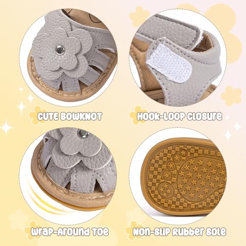 Image of Babelvit Infant Baby Girl Boy Sandals Comfort Premium Summer Outdoor Casual Beach Shoes with Flower Bowknot Anti Slip Rubber Sole Newborn Toddler Prewalker First Walking Shoes