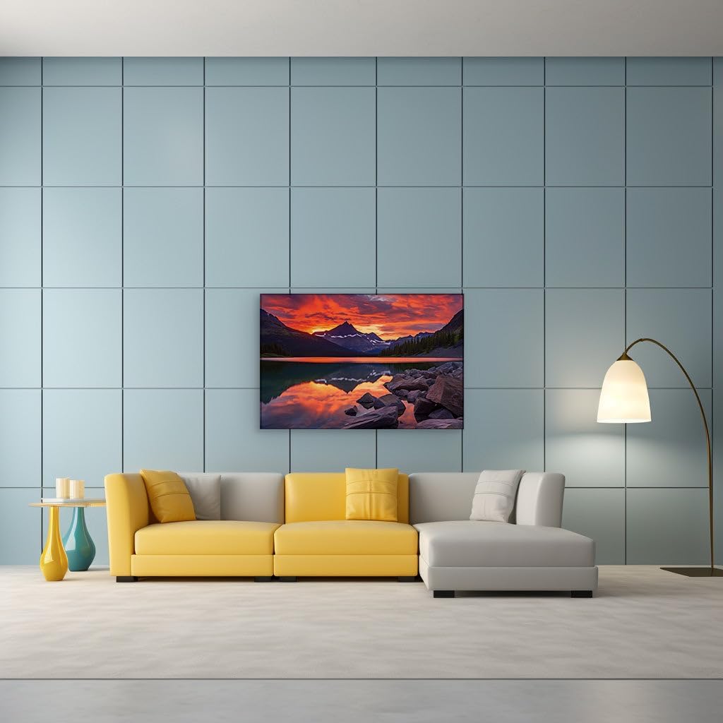 Canvas for Living room. Sunset Serenity at the Mountain Lake Oasis, 27 x 18 inch Canvas Wall Art - Contemporary Masterpieces - Modern Home Decor - 69x46 cm (27x18 inch)