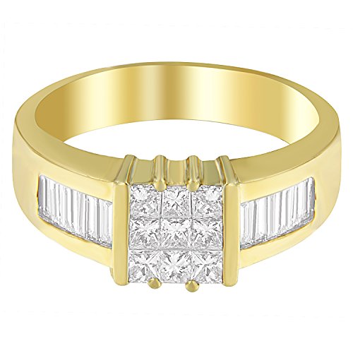 Original Classics 14K Yellow Gold Princess and Baguette Cut Diamond Men's Ring (1.50 cttw, G-H Color, VS1-VS2 Clarity)