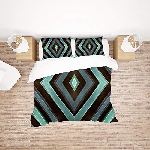 Linge de lit 3 pièces à rayures bleu cyan : douceur et éclat géométrique - 3