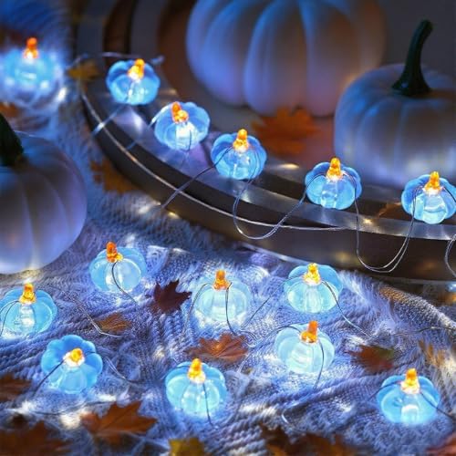 Glooglitter 2 Pcs Fall Thanksgiving String Lights 6.5 ft Blue Pumpkin Lights String Baby Shower Decorations for Thanksgiving Halloween Indoor Window Tree Yard Porch Door Decor