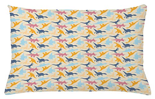 Lunarable Dinosaur Silhouette Throw Pillow Cushion Cover, Themed Illustration of Colorful Prehistoric Animals, Decorative Square Accent Pillow Case, 26