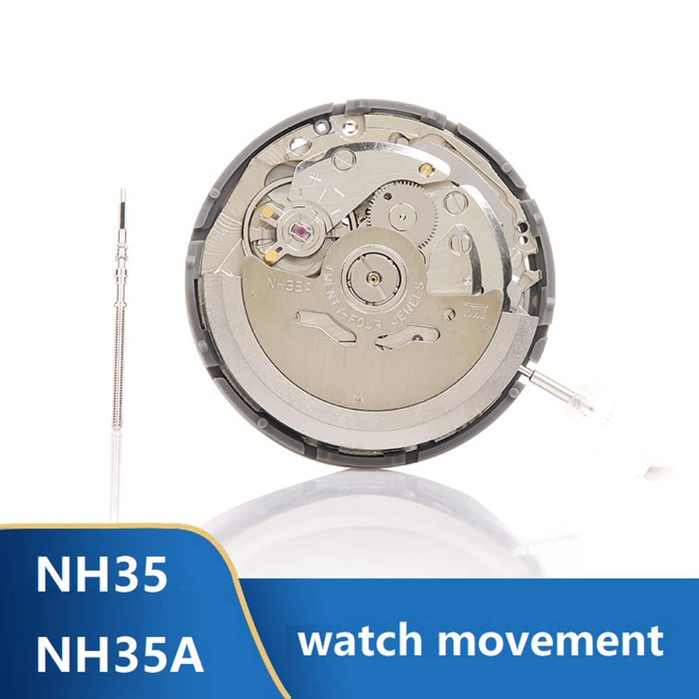 Mechanizm NH35/NH35A + uchwyt mechanizmu + części zegarka igłowego wysoka dokładność automatyczny mechaniczny mechanizm zegarka, Srebrny