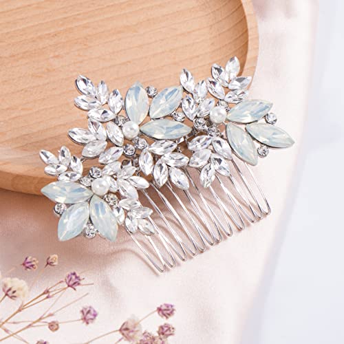 Oiiki Rhinestone Bridal Hair Comb Clip, Wedding Opal Crystal Hair Side Comb, Elegant Women Decorative Hairpin, Sparkle Hair Accessory For Brides, Bridesmaids, Parties -Silver #TOP3