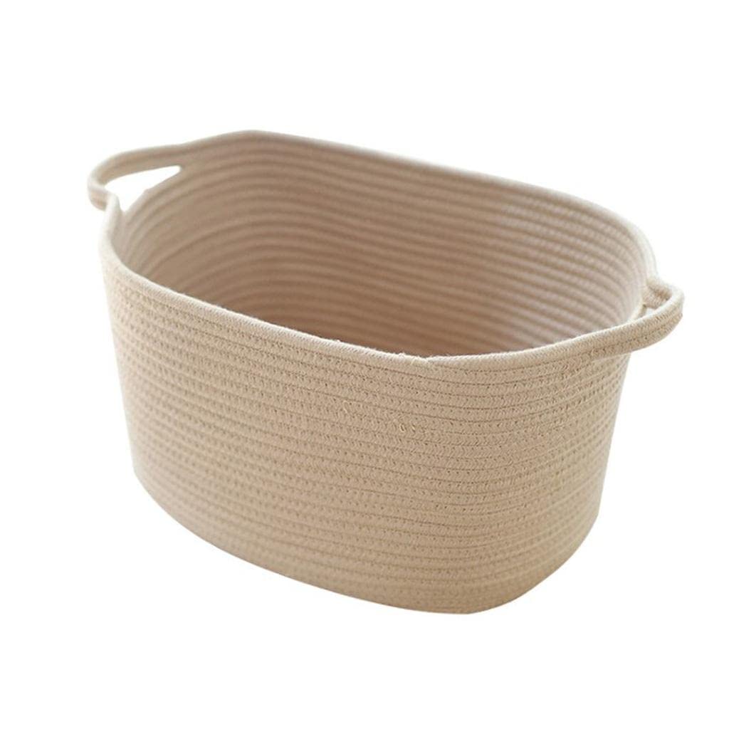 misppro Cotton Woven Storage Basket Organizer Bin Laundry Hamper with Yarn Handles Sundries Laundry Organizer - Beige 43x25x21cm