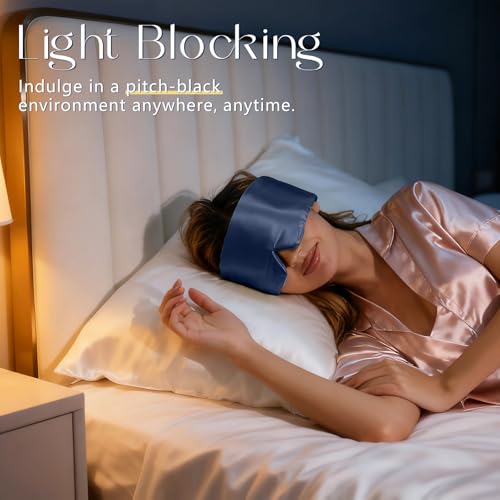 Image of ZIMASILK 100% 22 Momme Mulberry Silk Sleep Mask - Full Silk Filled, Ultra-Soft & Breathable, Face-Hugging Blackout Eye Cover for Sleeping (Navy Blue)