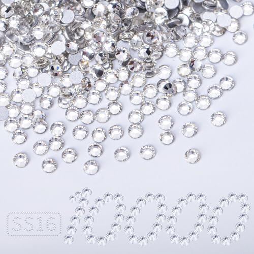 Image of 10000PCS Clear Rhinestones Bulk, Flat Back Crystal Glass Stone Round Gems,SS16, 3.8-4.0mm