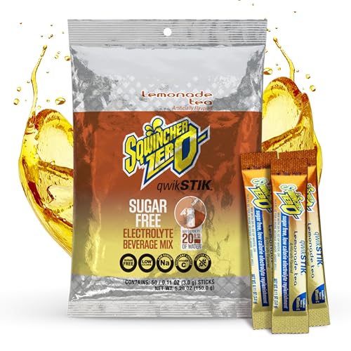 Image of Sqwincher Zero Qwik Stik, Lemonade Tea, Sugar Free, Low Calorie, Low Sodium Electrolyte Powder Hydration Drink Mix, .11 0z Packet (Pack of 50)