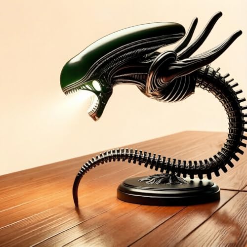 JUIANG Alien lamp Xenomorph Collectible Figurine LED Eye Protection Reading Desk Light Sci-Fi Horror Theme with Display Base (B-Lights)