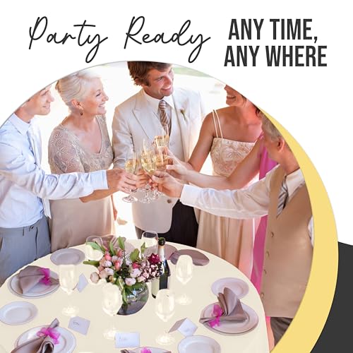 Image of Exquisite 66% Thicker Premium Ivory Round Tablecloth 0.5 Mil 24 Pack Plastic Table Cloth Disposable 84 Inch Round Plastic Tablecloth Won't Tear Easily Like Cheap Thin Brands