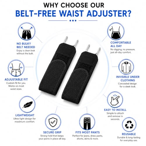 Image of Buckleless Belt for Men & Women, Elastic Stretch Waist Belt with Metal Hook, Invisible No Buckle for Jeans, Trousers & Uniforms, Adjustable Everyday Comfort, 1 Pair
