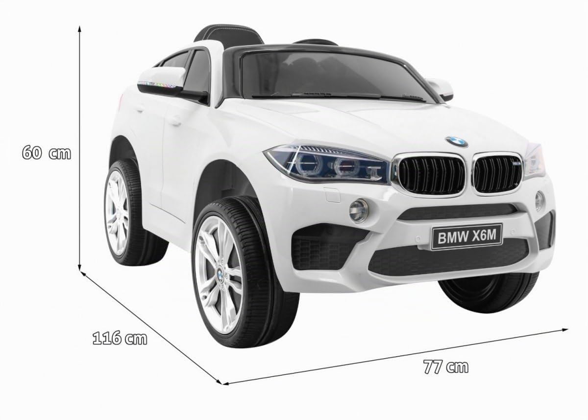 BMW X6M 12V Auto Elettrica per Bambini con Telecomando Parentale – Macchina Elettrica con Sedile in Pelle, Ruote in Gomma EVA, Luci LED, Porte Apribili, MP3 USB, Soft Start, Carico 30 kg Bianco