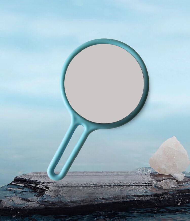 Blue Round Handheld Beauty Makeup Mirror Both Sides one Side Magnifier for Bathroom, Dressing Table/Shaving/Parlours/Salon and for Travel kit 23x13 cm