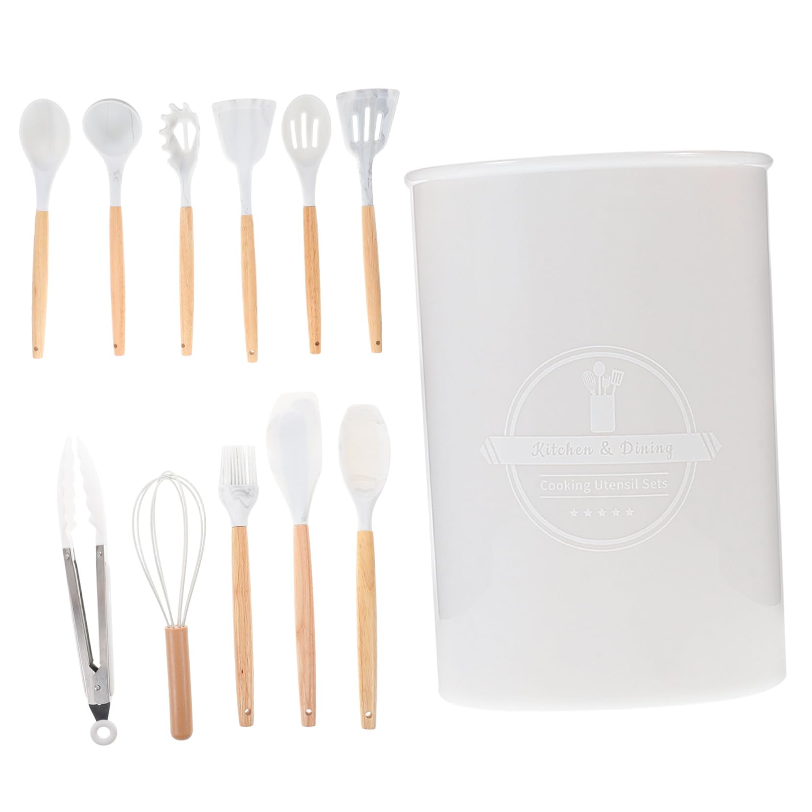 12pezzi Utensili Da Cucina Silicone Manici Legno e Contenitore Strumenti Antiadherenti Per Cottura Per Chef e Appassionati Di Cucina