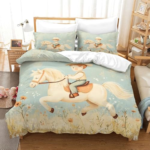 Parure de lit enfant cheval housse de couette microfibre 140x200