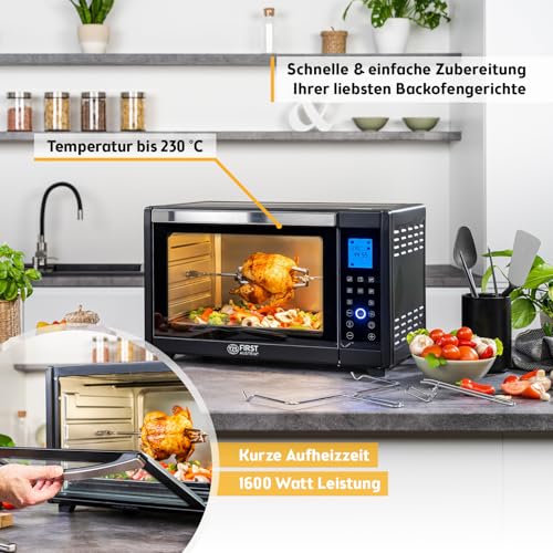 TZS First Austria - Minibackofen Digital 30L 1600W - Mini Backofen stufenlose Temperaturregelung bis 230°C - Miniofen 60 Min-Timer, 3 Einschubhöhen, Backblech & Grillrost - Für kleine Küchen & Camping – Bild 3