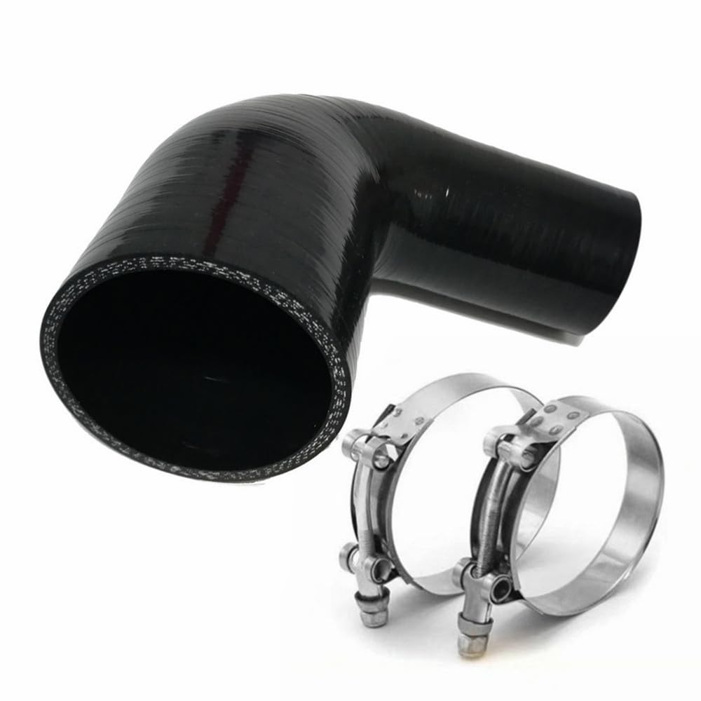 AotoKoop 3.5" to 4" (89 to 102mm) ID 90 Degree Silicone Reducer Coupler, 5" (125mm) Long Leg for Turbo Intake, 4-Ply Reinforced with 2 T to Bolt