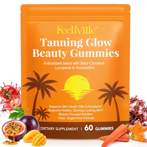 Astaxanthin Tanning Gummies Sun-Free for Women & Men, NO Sugar, With Beta Carotene, Vitamin ACDE...