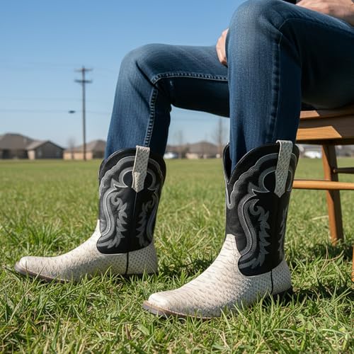 Image of IUV Cowboy Boots for Men Western Boots Square Toe Mid Calf Cowboy Boot