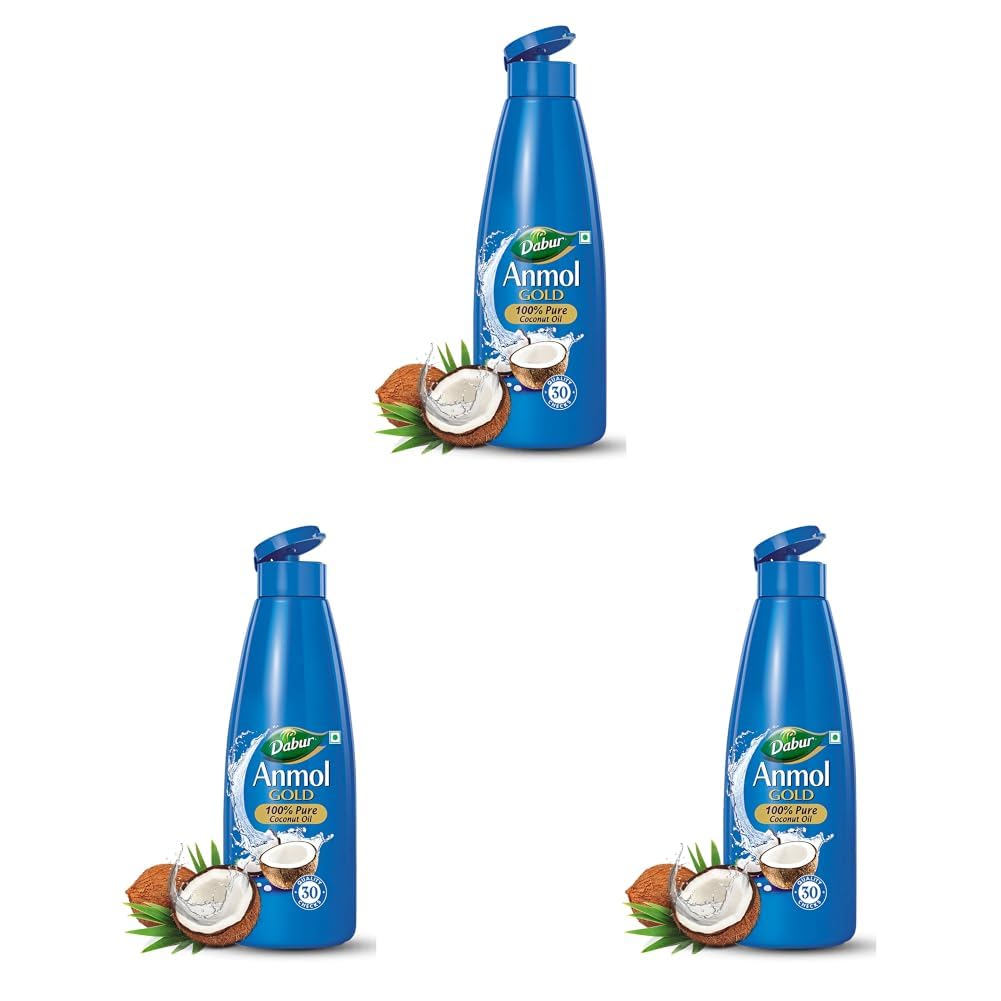 Dabur Anmol Gold 100% Pure Coconut Oil - 550ml | Natural | Nariyal Tel | Handpicked Sundried Coconuts | Multipurpose Oil (Pack of 3)-image-0