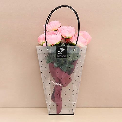 Miniatura 9 de 10 bolsas transparentes para ramo de flores con asa de puntos, floristería, bolsa de regalo transparente, suministros de embalaje para boda,