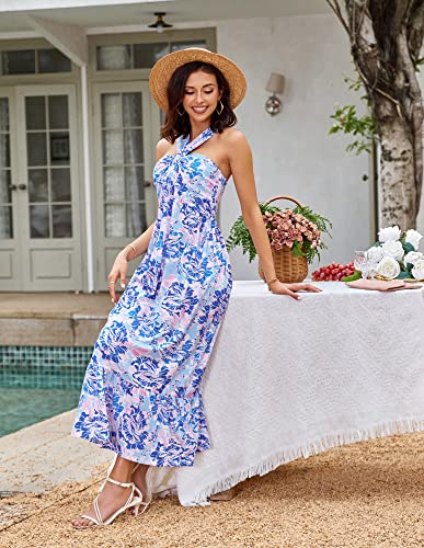 Image of GRACE KARIN Womens Summer Floral Dresses 2026 Boho Maxi Dress Flowy Halter Sundress Casual Vacation Beach Clothes with Pocket